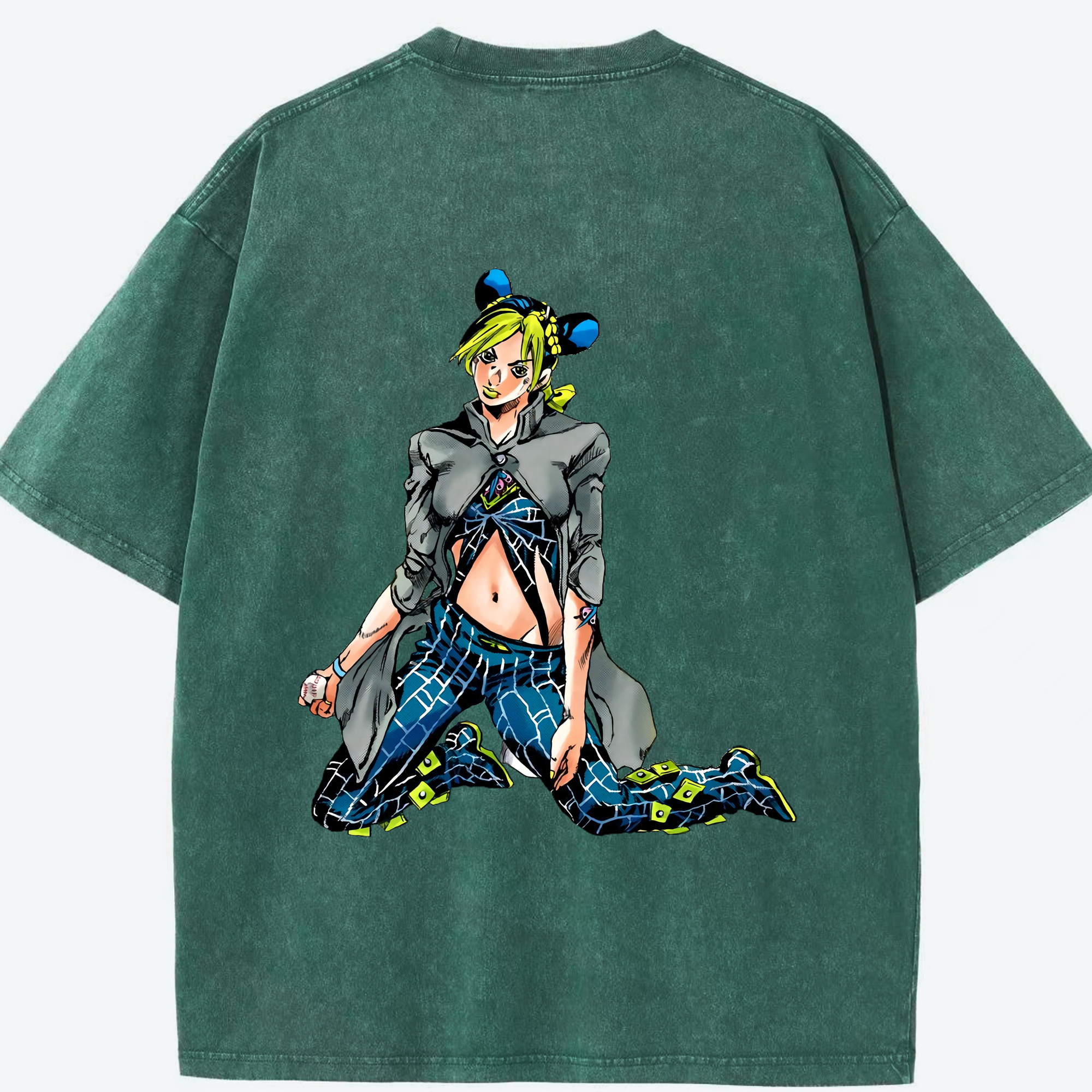 （画像用） "ジョジョの奇妙な冒険 くうじょう ジョリーン JoJo's Bizarre Adventure Jolyne Cujoh " 綿100% ヴィンテージ風 半袖Tシャツ（背面プリント）